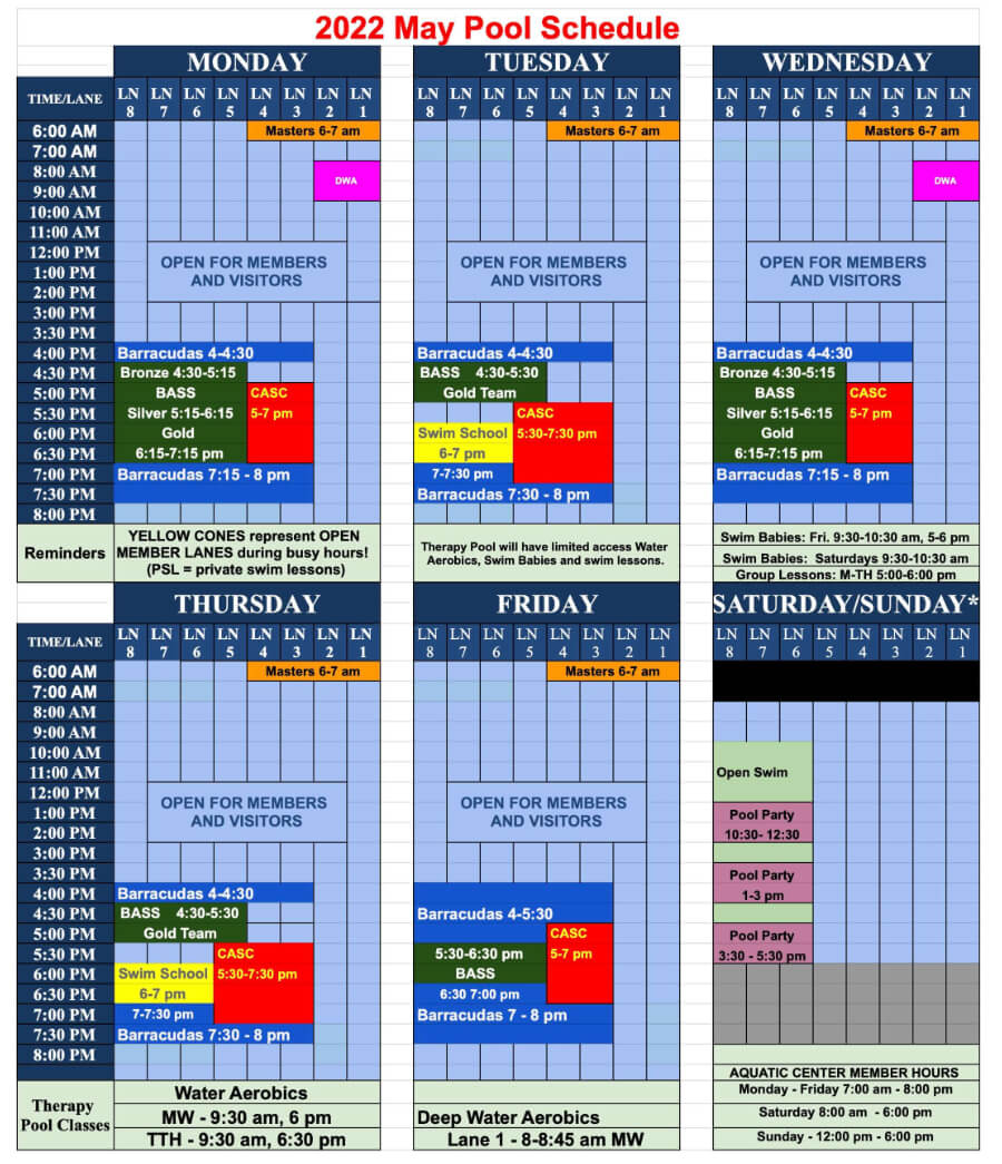 Lap Pool Schedule